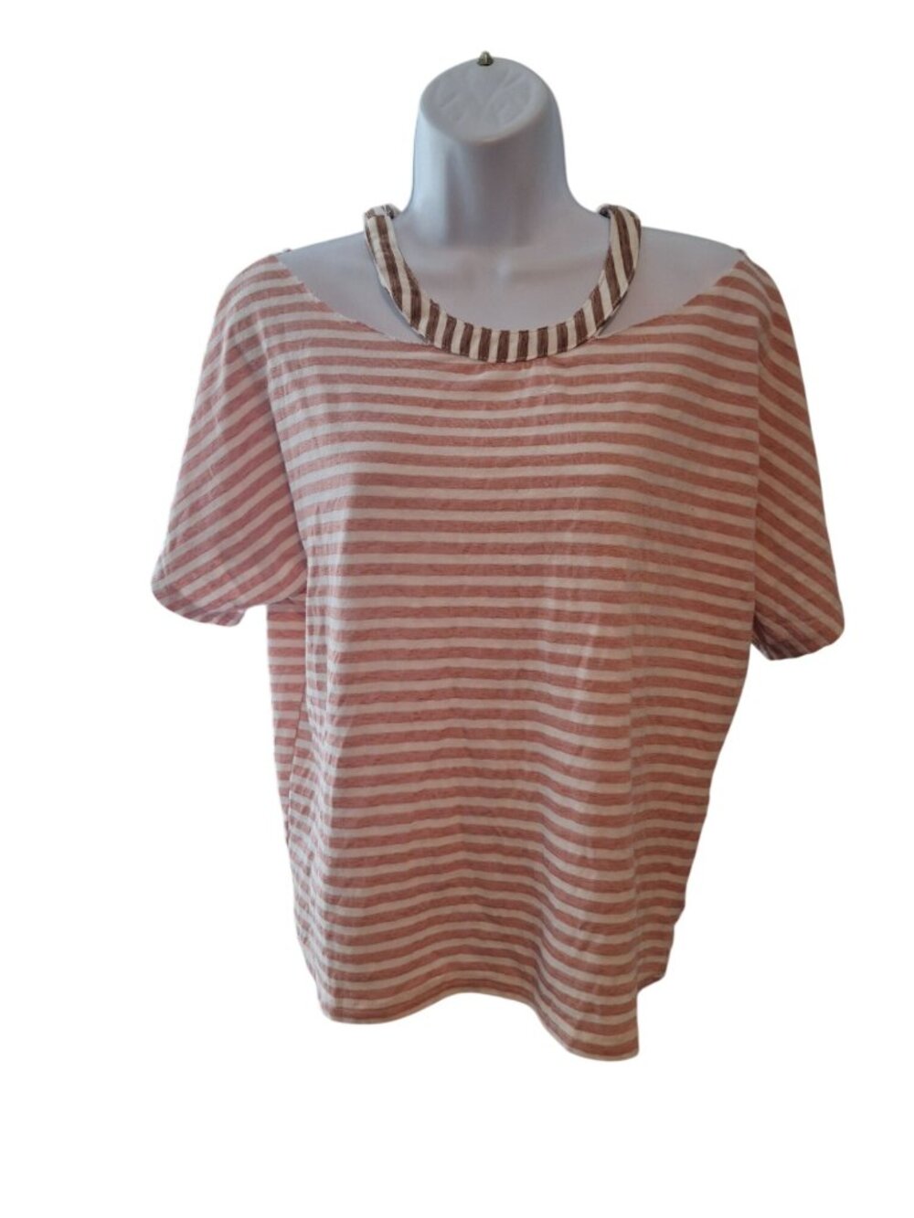 Honey Punch Pink White Striped Top M Coastal Grandma Boho Soft Girl Cotton